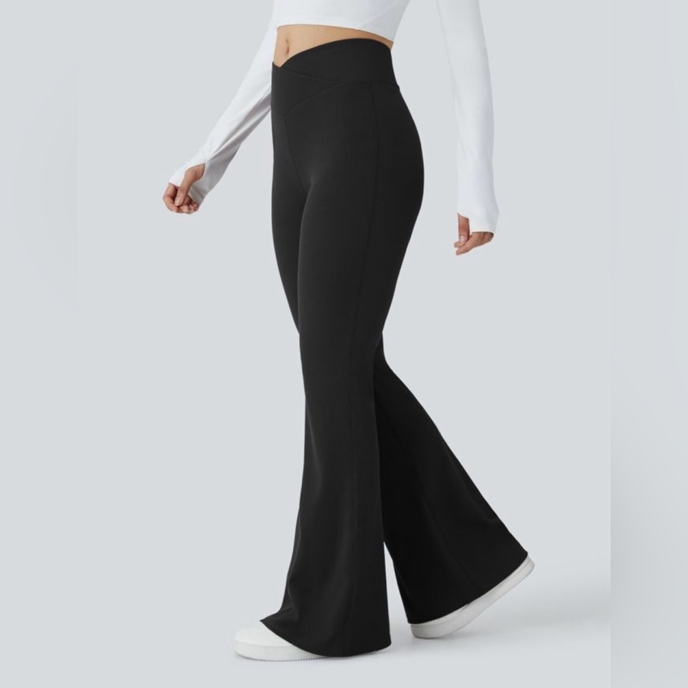 Halara Crossover High Waisted Pocket Waffle Casual Flare Pants